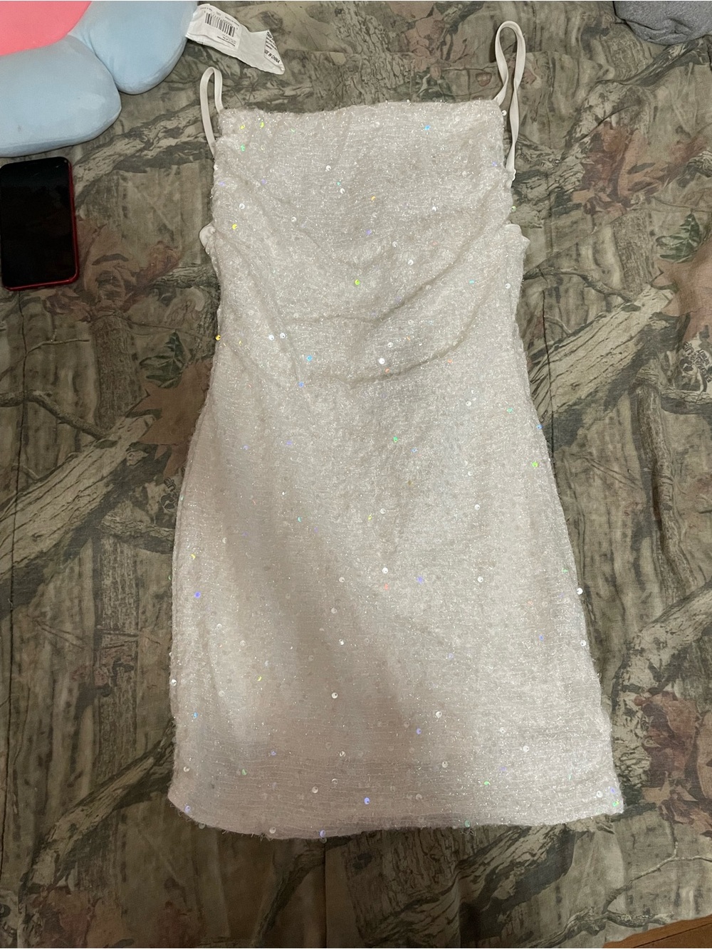 Sequin White Mini Slip Dress with Spaghetti Straps